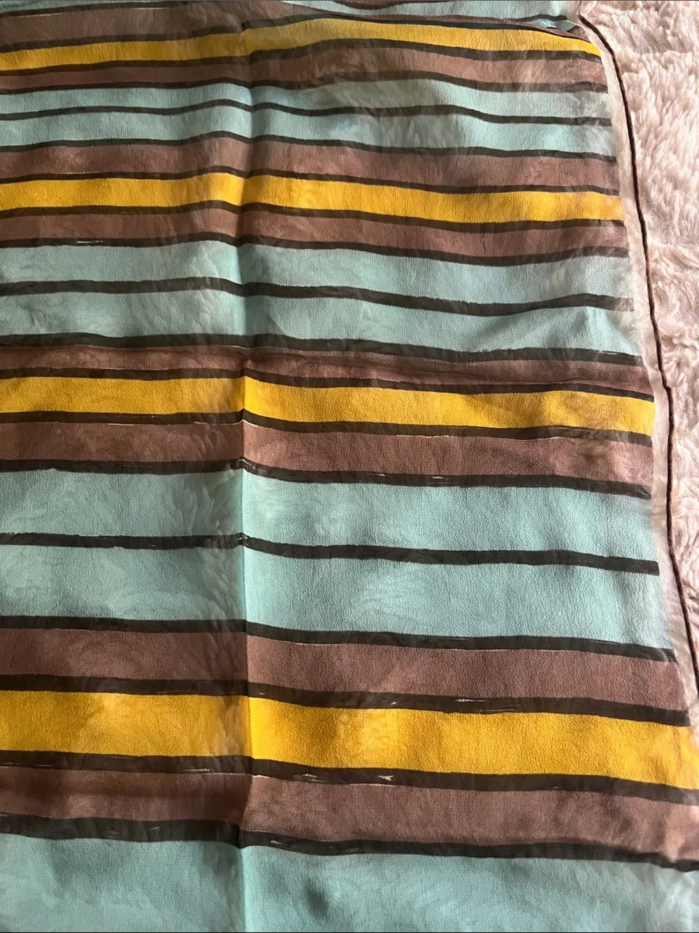 Burmel Striped  100% Silk Scarf in Aqua, Brown & Mustard